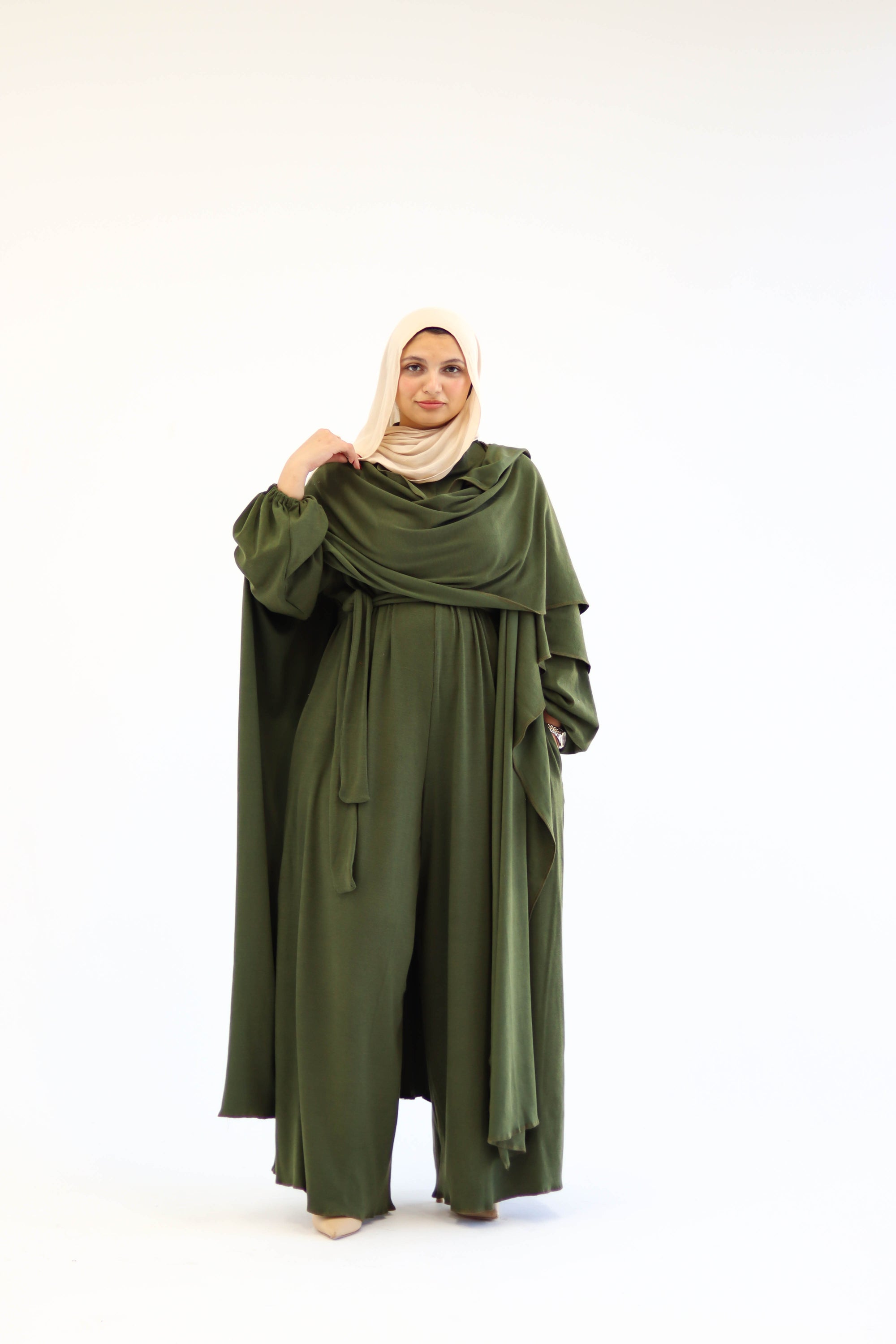 Asiia Set|Cape|Jumpsuit In Olive-Green