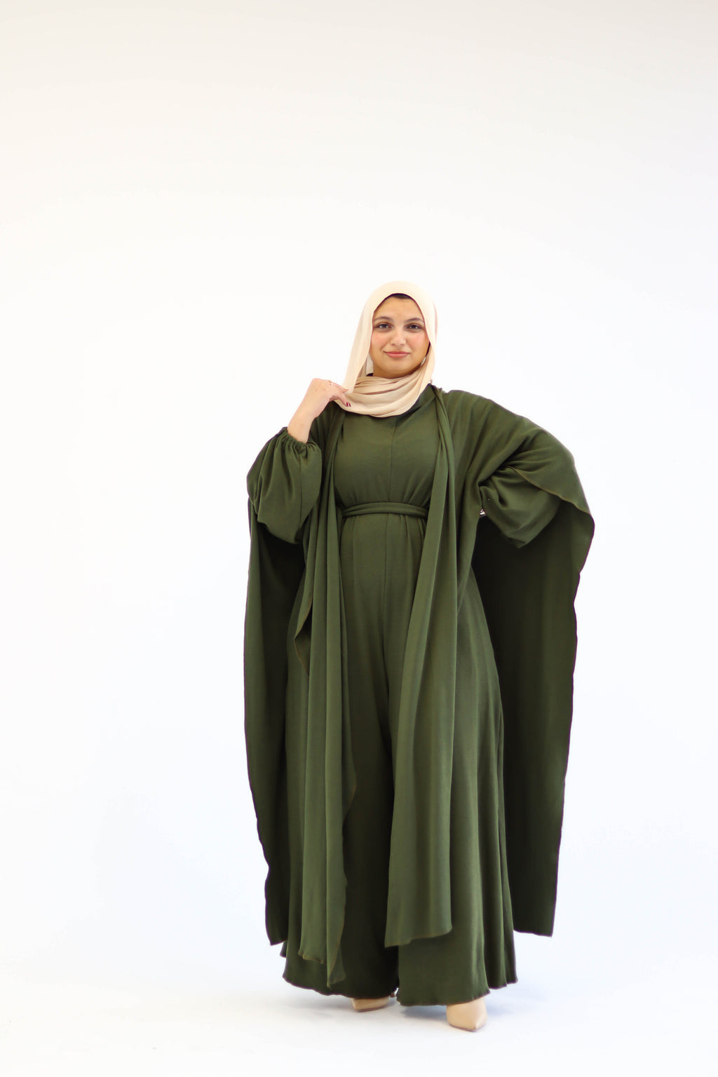 Asiia Set|Cape|Jumpsuit In Olive-Green