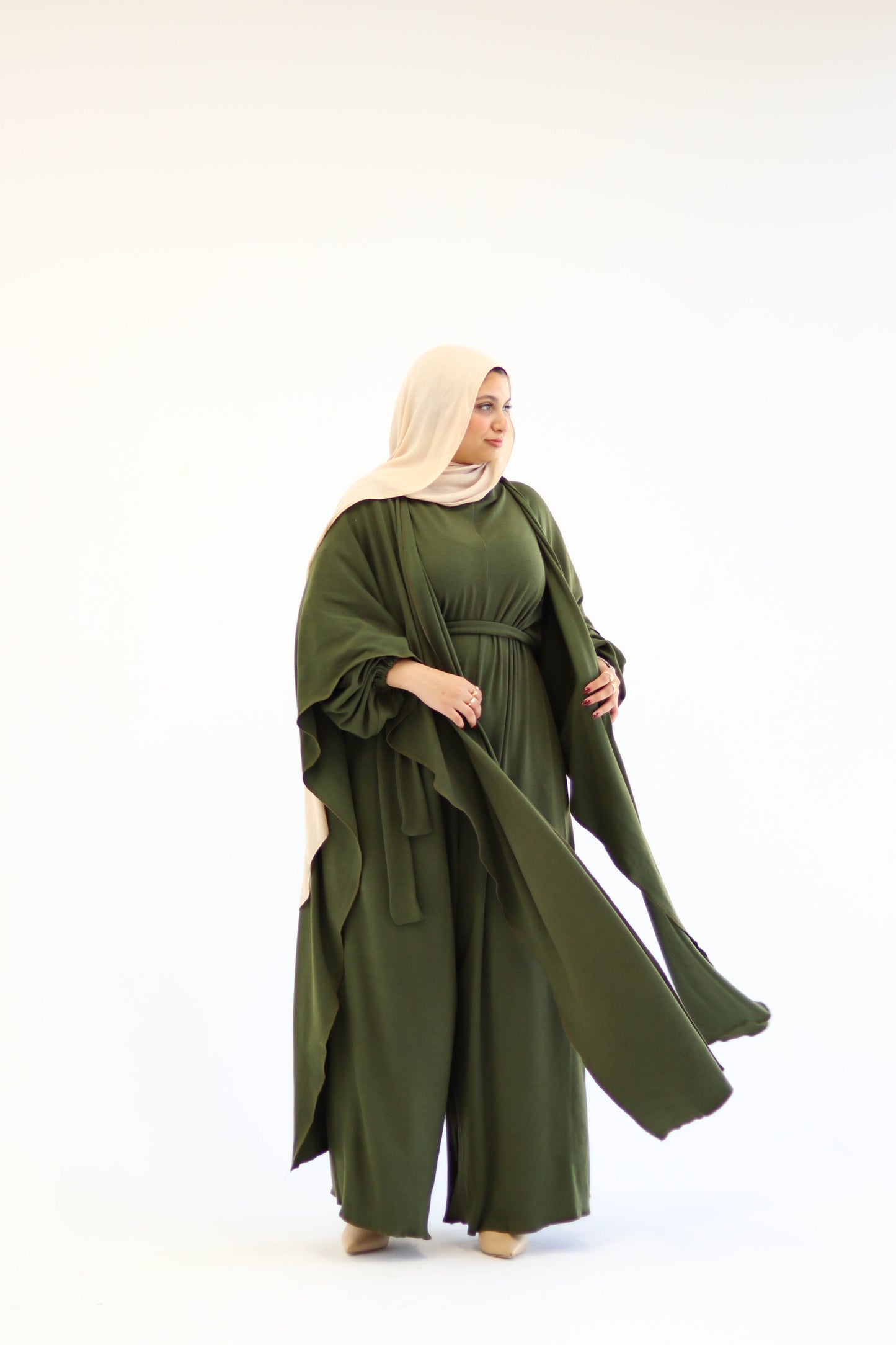 Asiia Set|Cape|Jumpsuit In Olive-Green