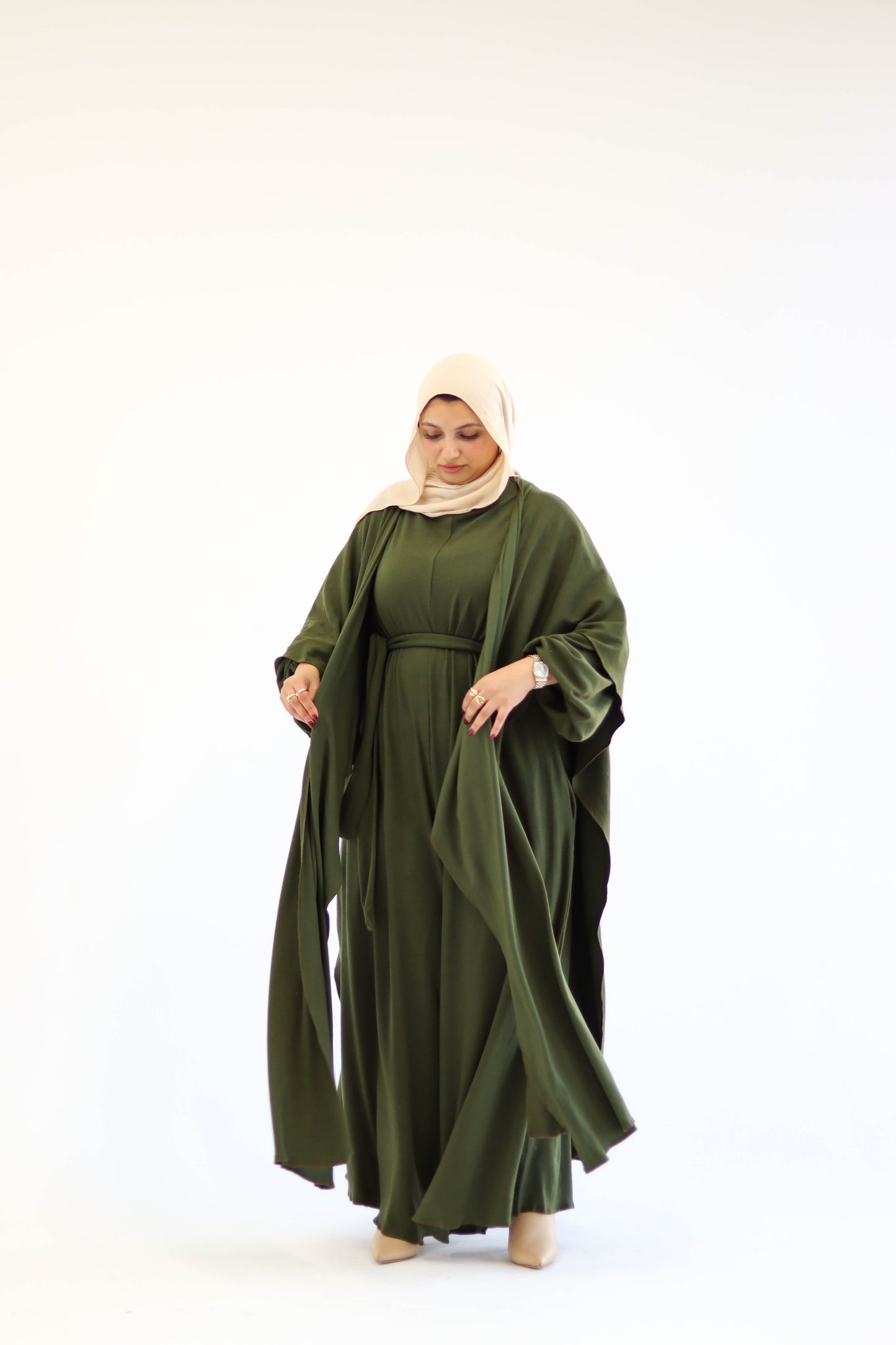 Asiia Set|Cape|Jumpsuit In Olive-Green