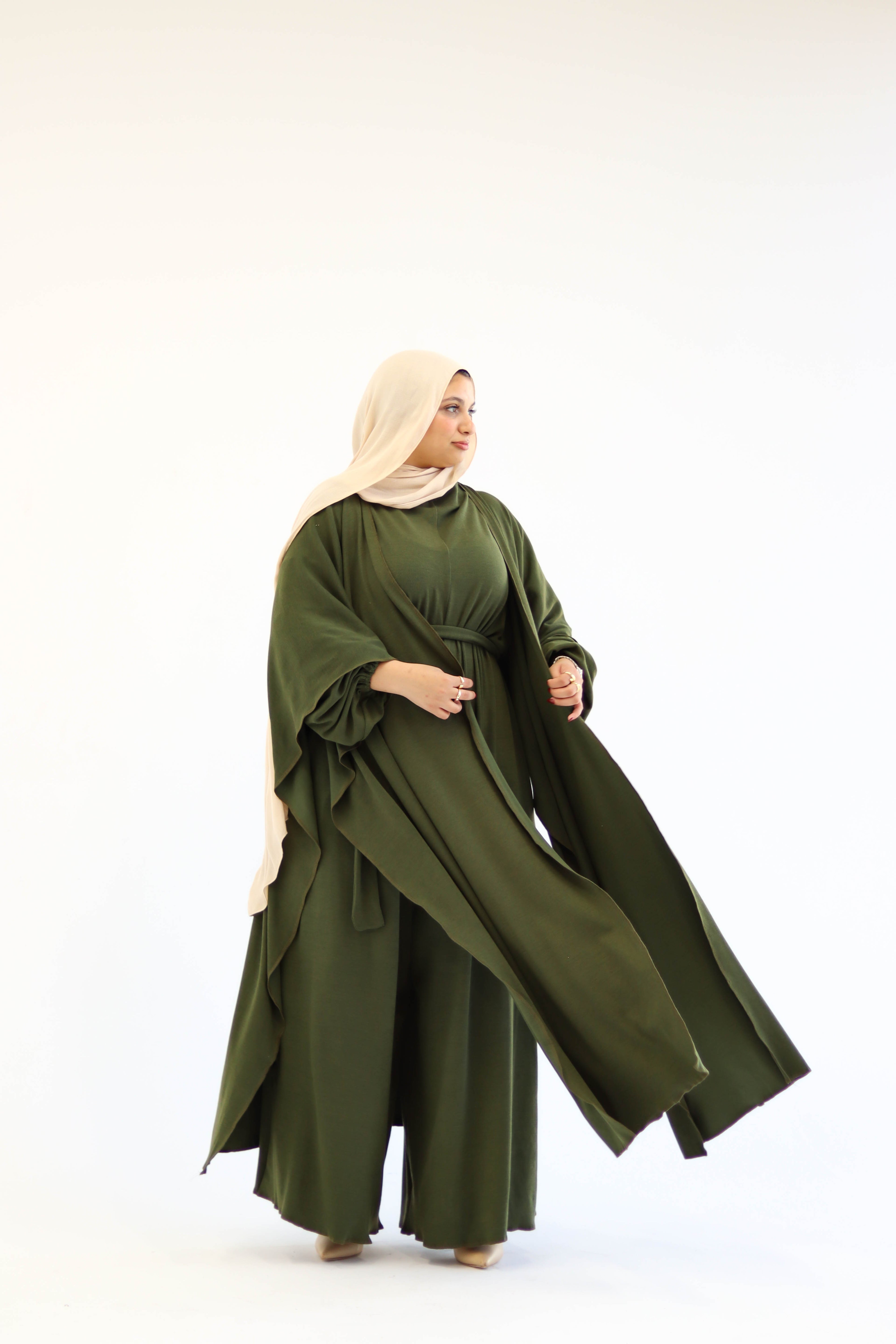 Asiia Set|Cape|Jumpsuit In Olive-Green
