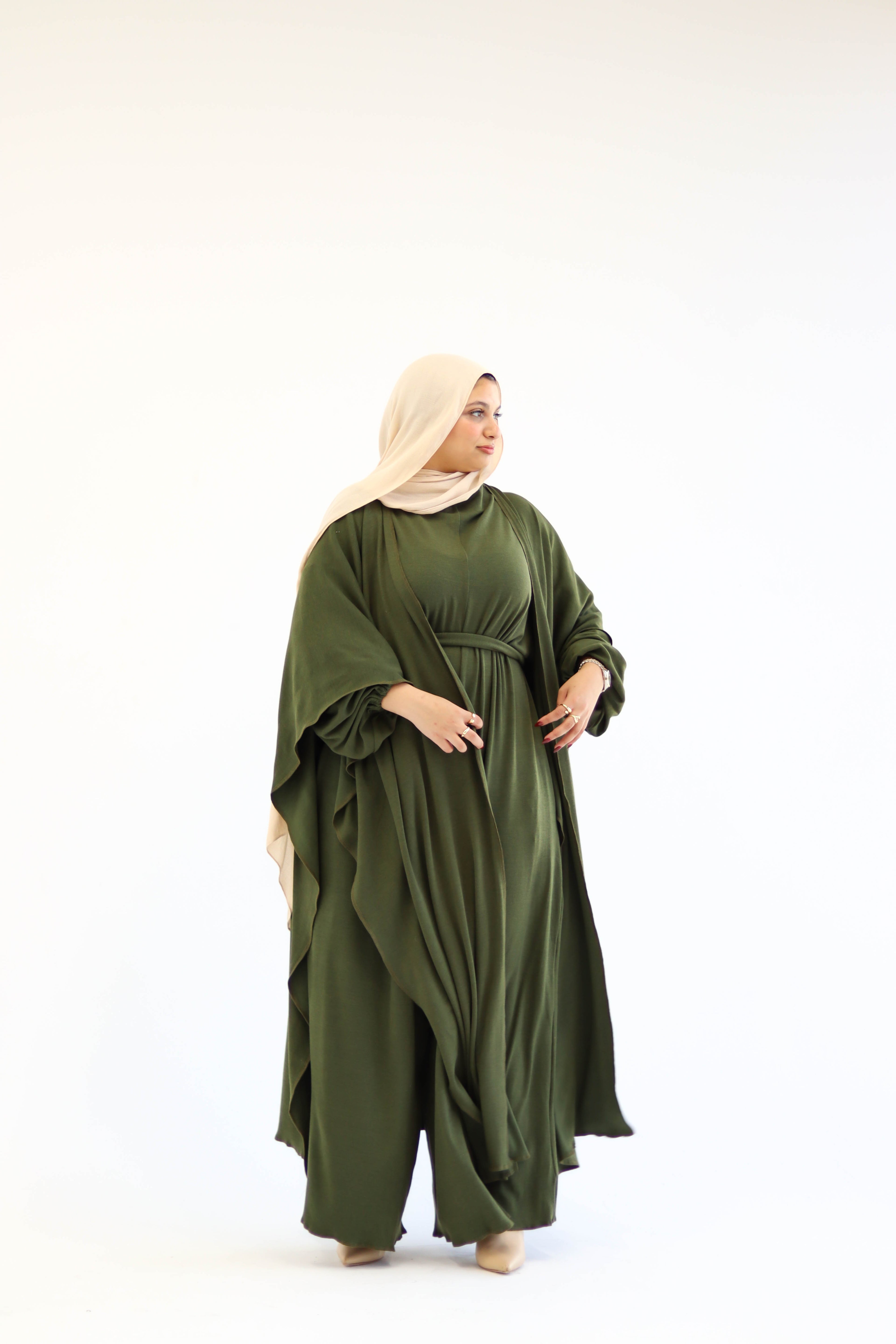 Asiia Set|Cape|Jumpsuit In Olive-Green