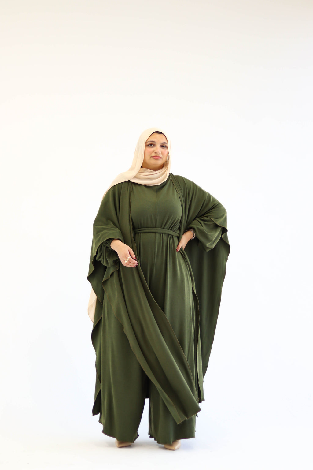Asiia Set|Cape|Jumpsuit In Olive-Green