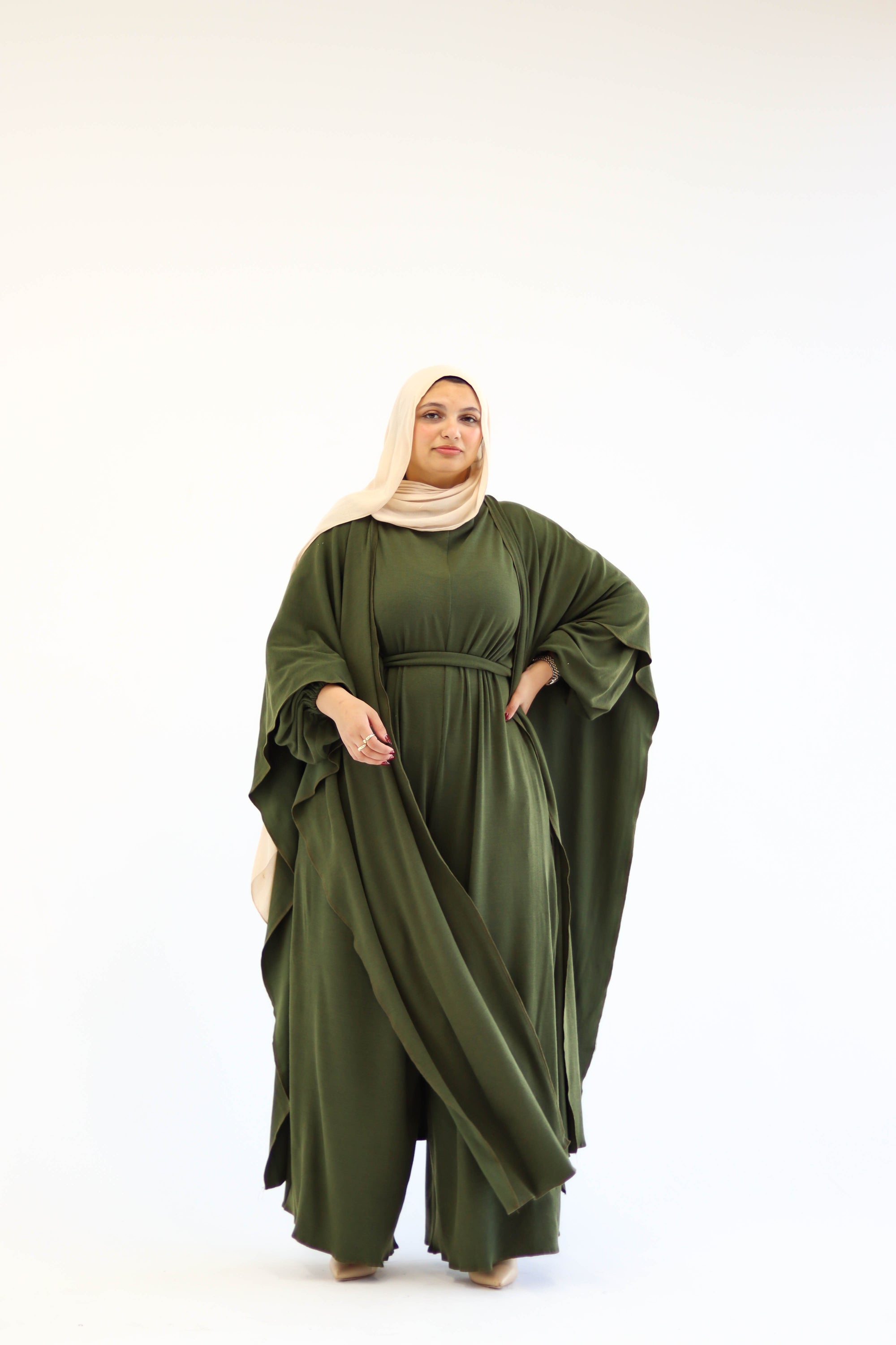 Asiia Set|Cape|Jumpsuit In Olive-Green