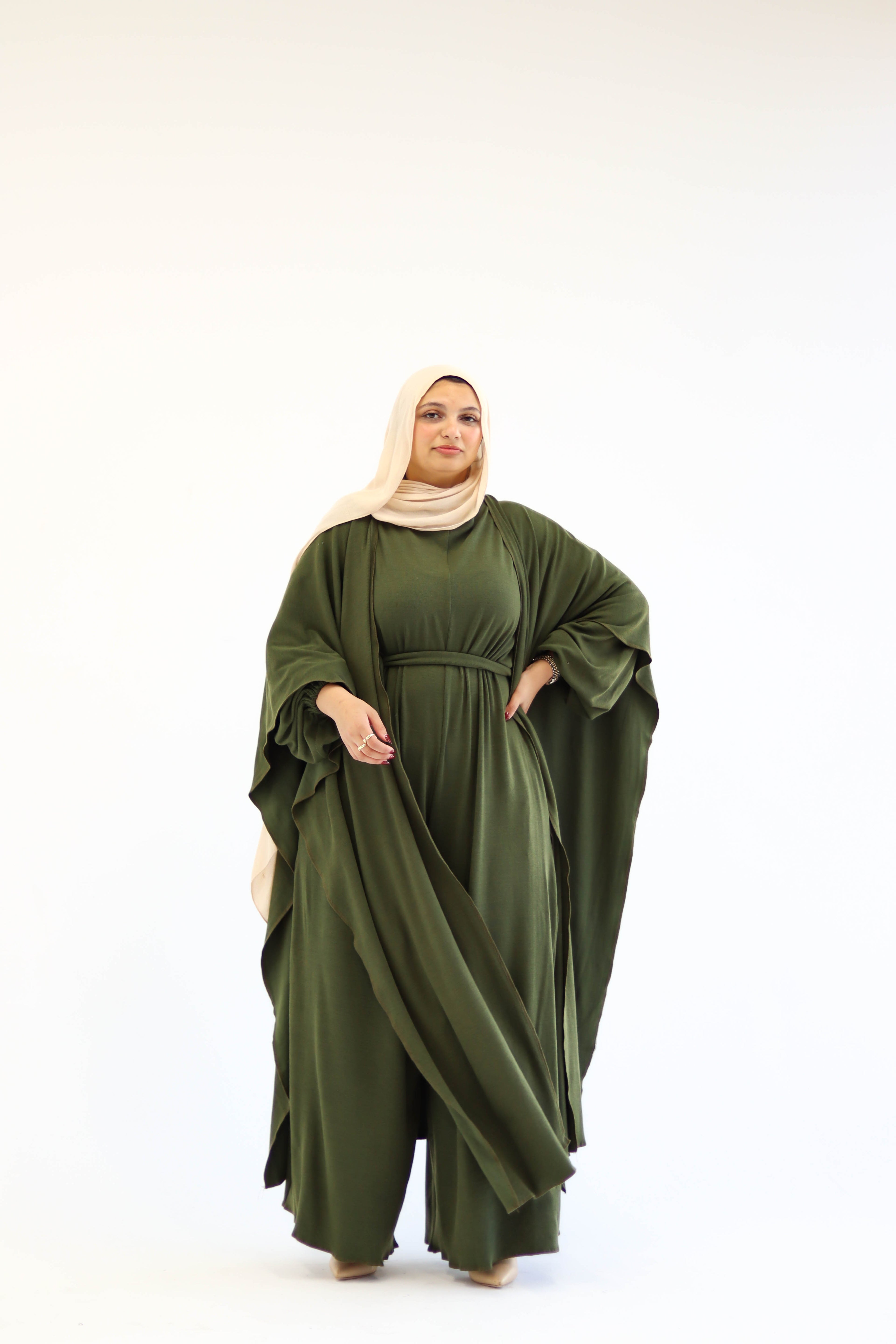 Asiia Set|Cape|Jumpsuit In Olive-Green