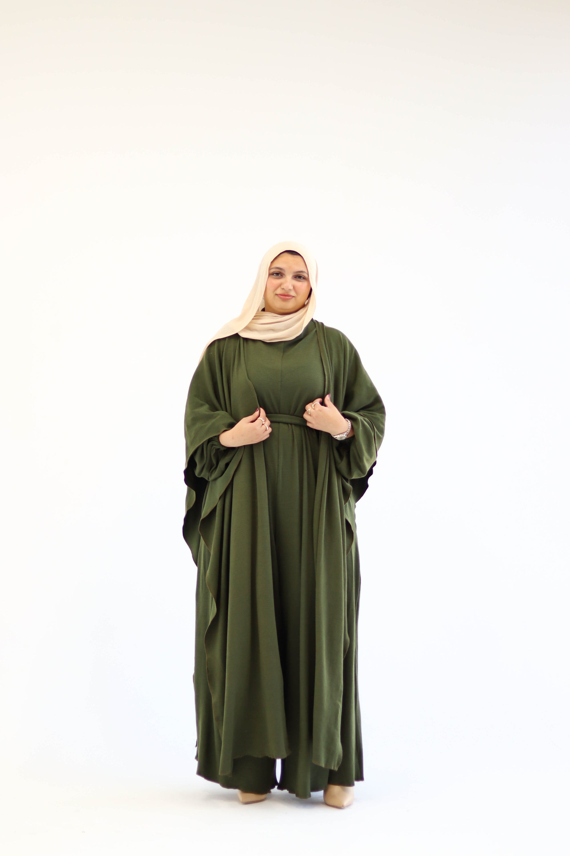 Asiia Set|Cape|Jumpsuit In Olive-Green