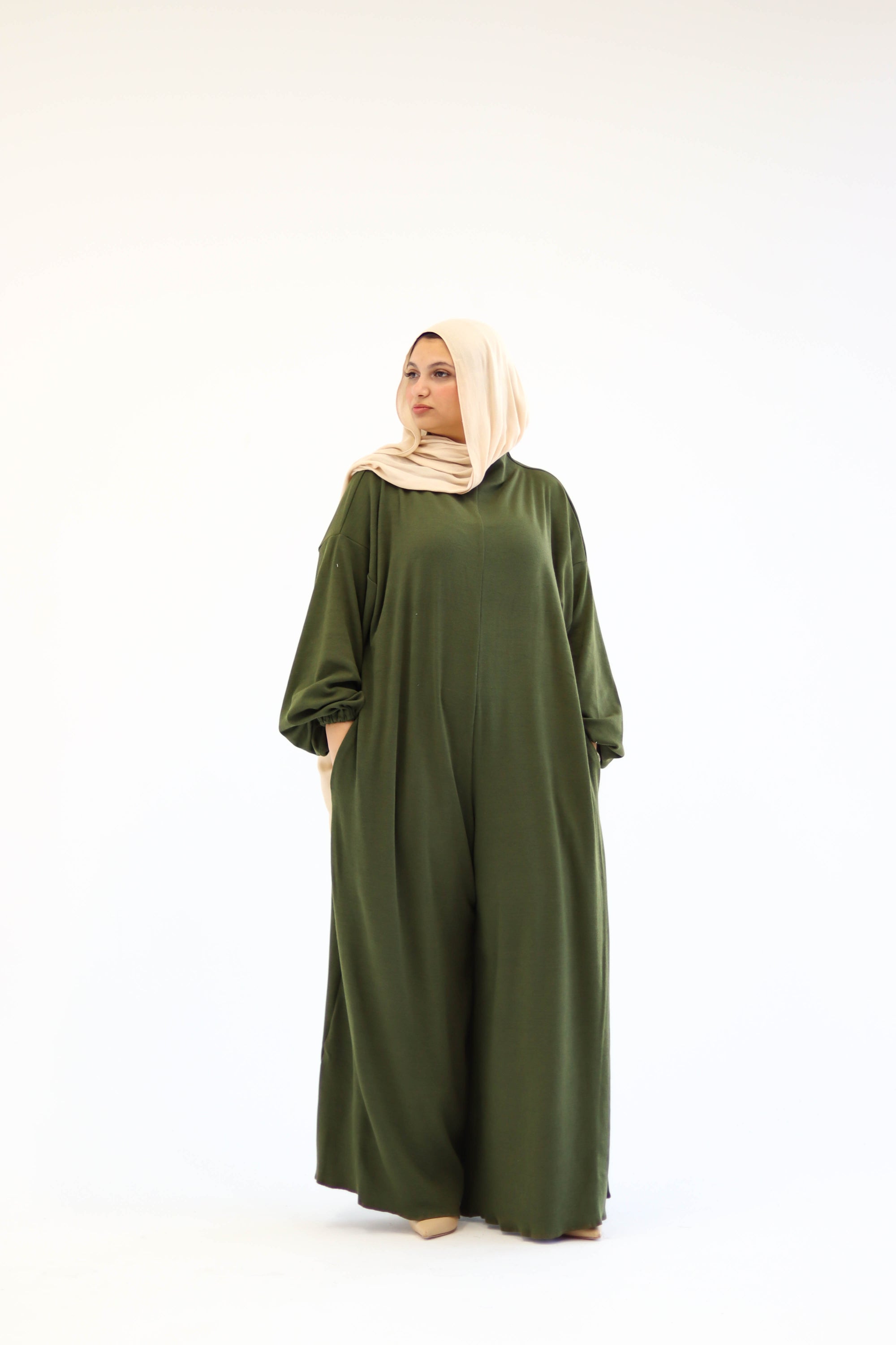 Asiia Set|Cape|Jumpsuit In Olive-Green