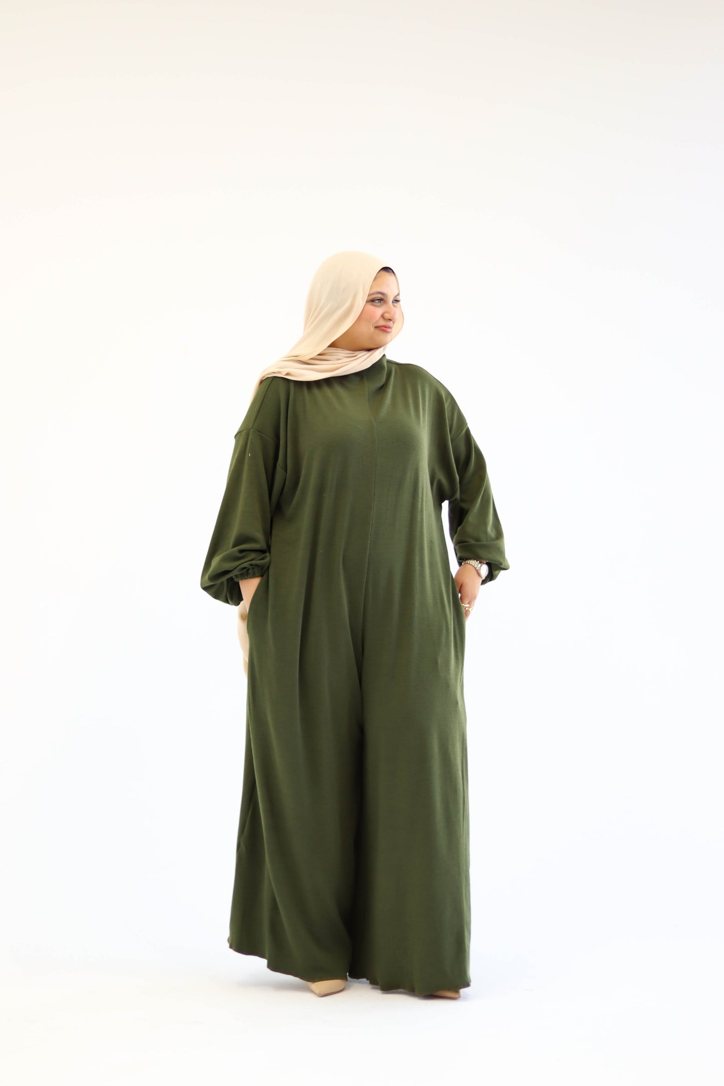 Asiia Set|Cape|Jumpsuit In Olive-Green