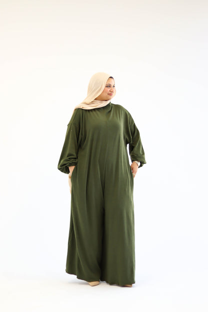 Asiia Set|Cape|Jumpsuit In Olive-Green