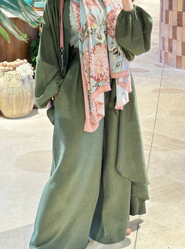 Melissa Set|Cardigan|Pants In Olive-Green